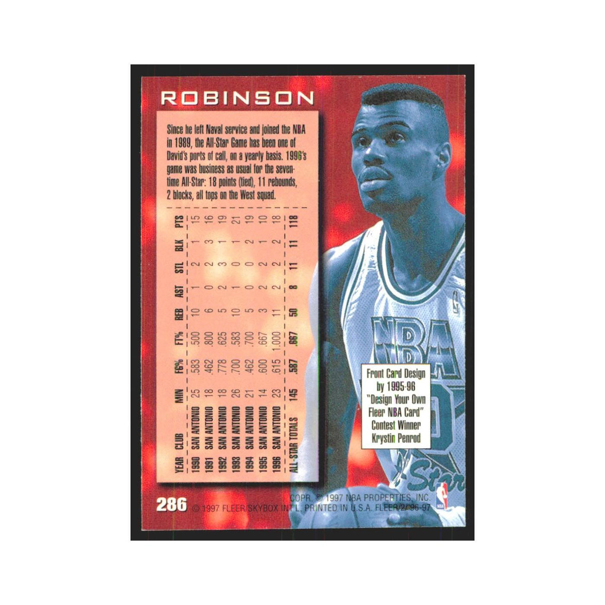 1996 Fleer David Robinson Spurs #286