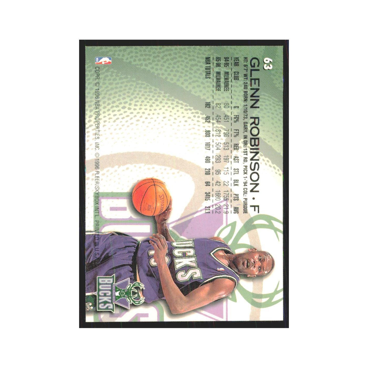 1996 Fleer Glenn Robinson Bucks #63