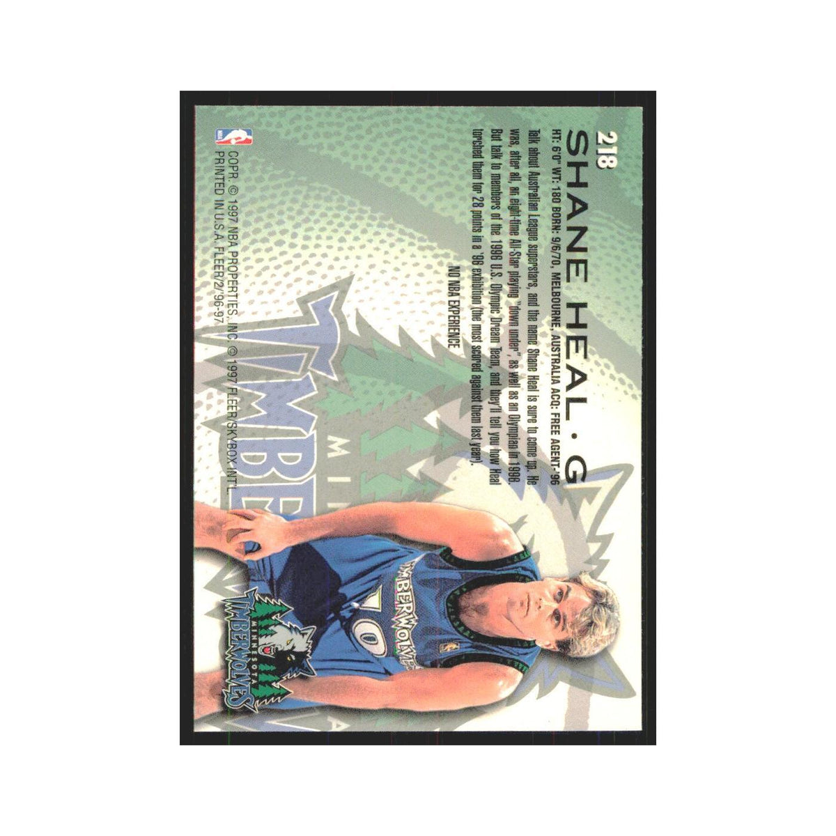 1996 Fleer Shane Heal RC Timberwolves #218