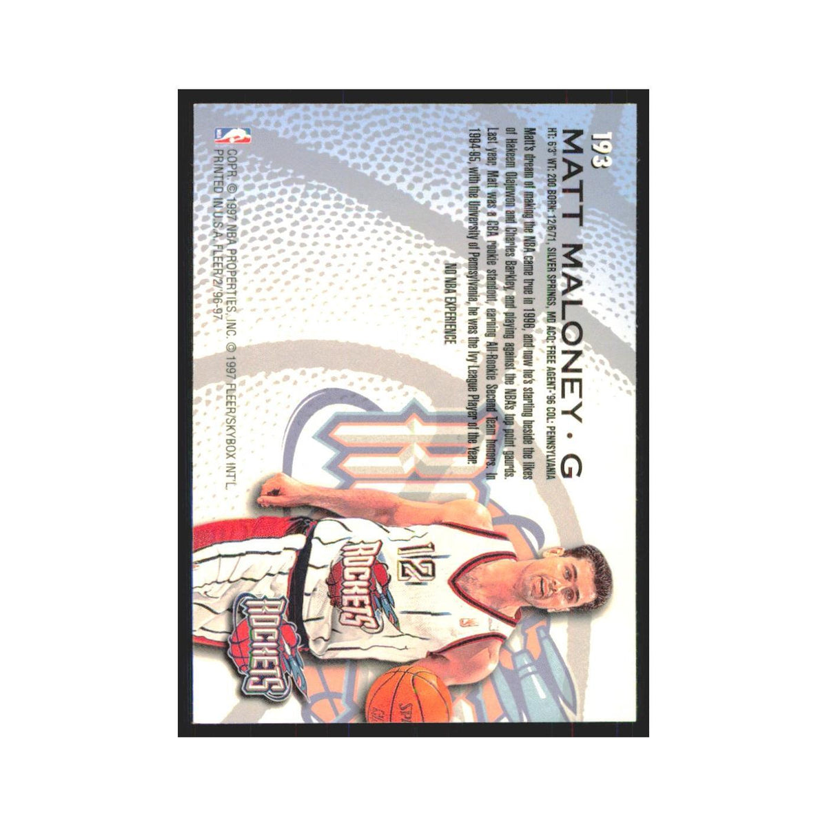 1996 Fleer Matt Maloney RC Rockets #193