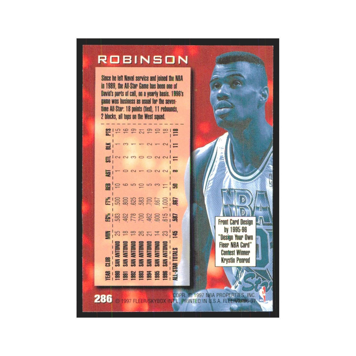 1996 Fleer David Robinson Spurs #286