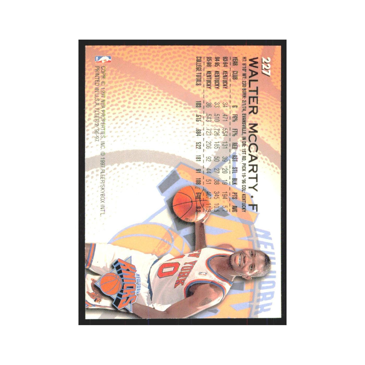 1996 Fleer Walter McCarty RC Knicks #227