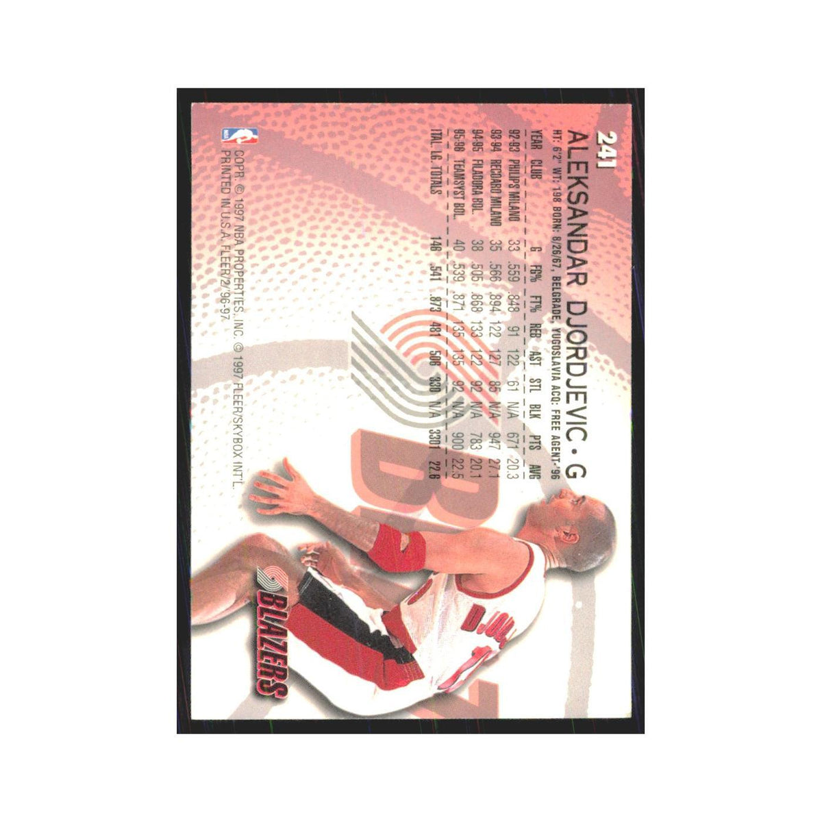 1996 Fleer Aleksandar Djordjevic RC Blazers #241