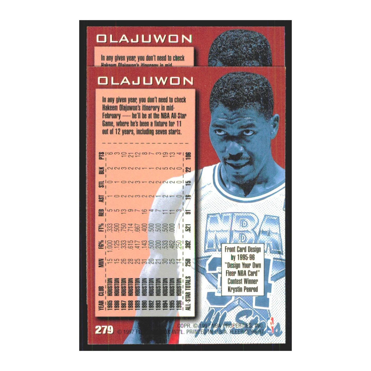 1996 Fleer Hakeem Olajuwon Rockets #279