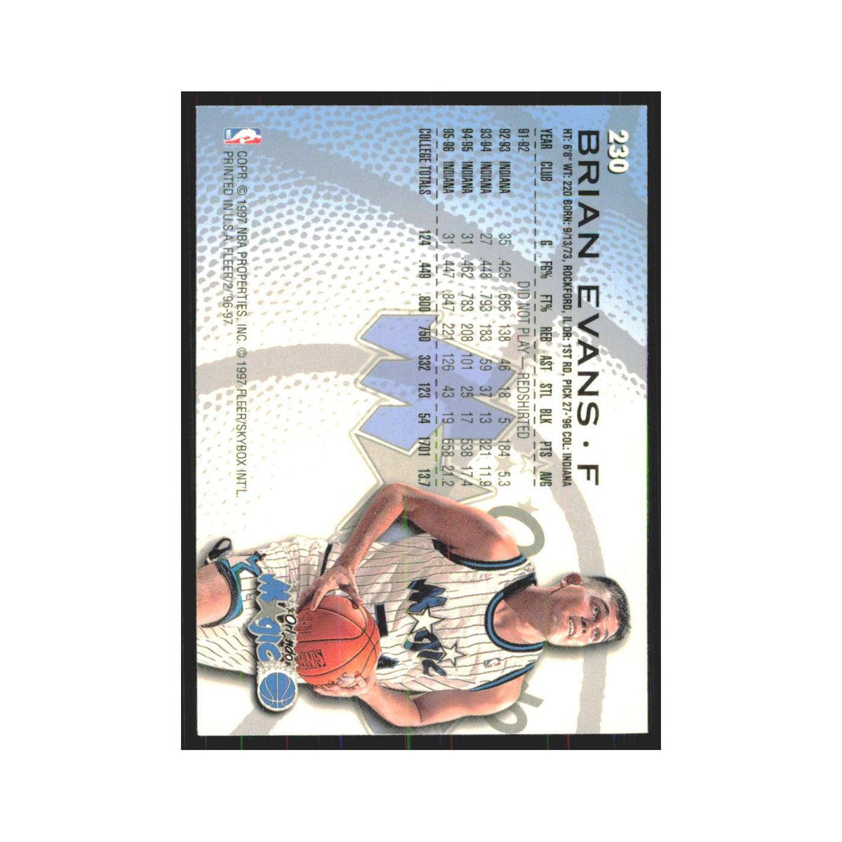 1996 Fleer Brian Evans RC Magic #230