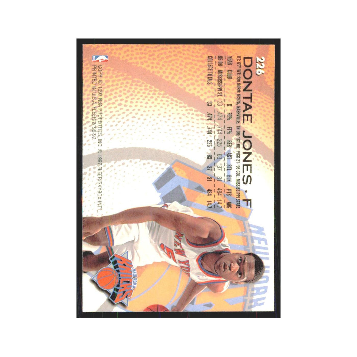 1996 Fleer Dontae' Jones RC Knicks #226