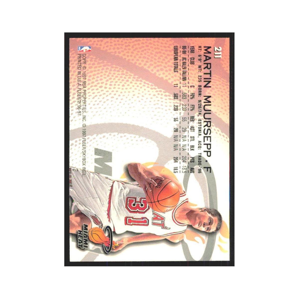 1996 Fleer Martin Muursepp RC Heat #211