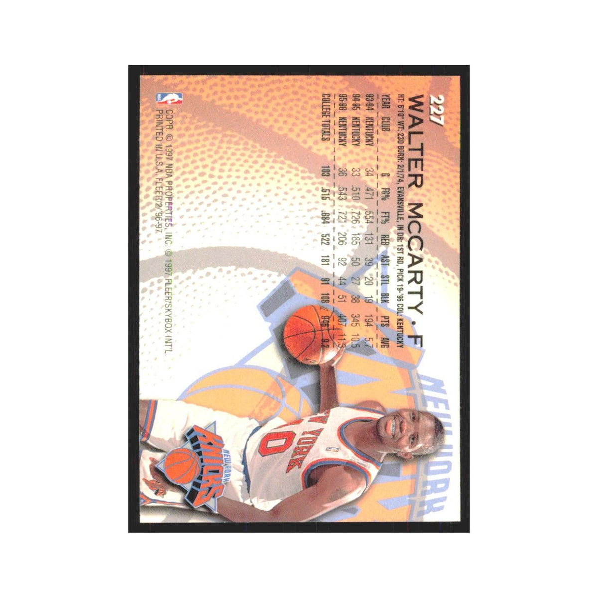 1996 Fleer Walter McCarty RC Knicks #227