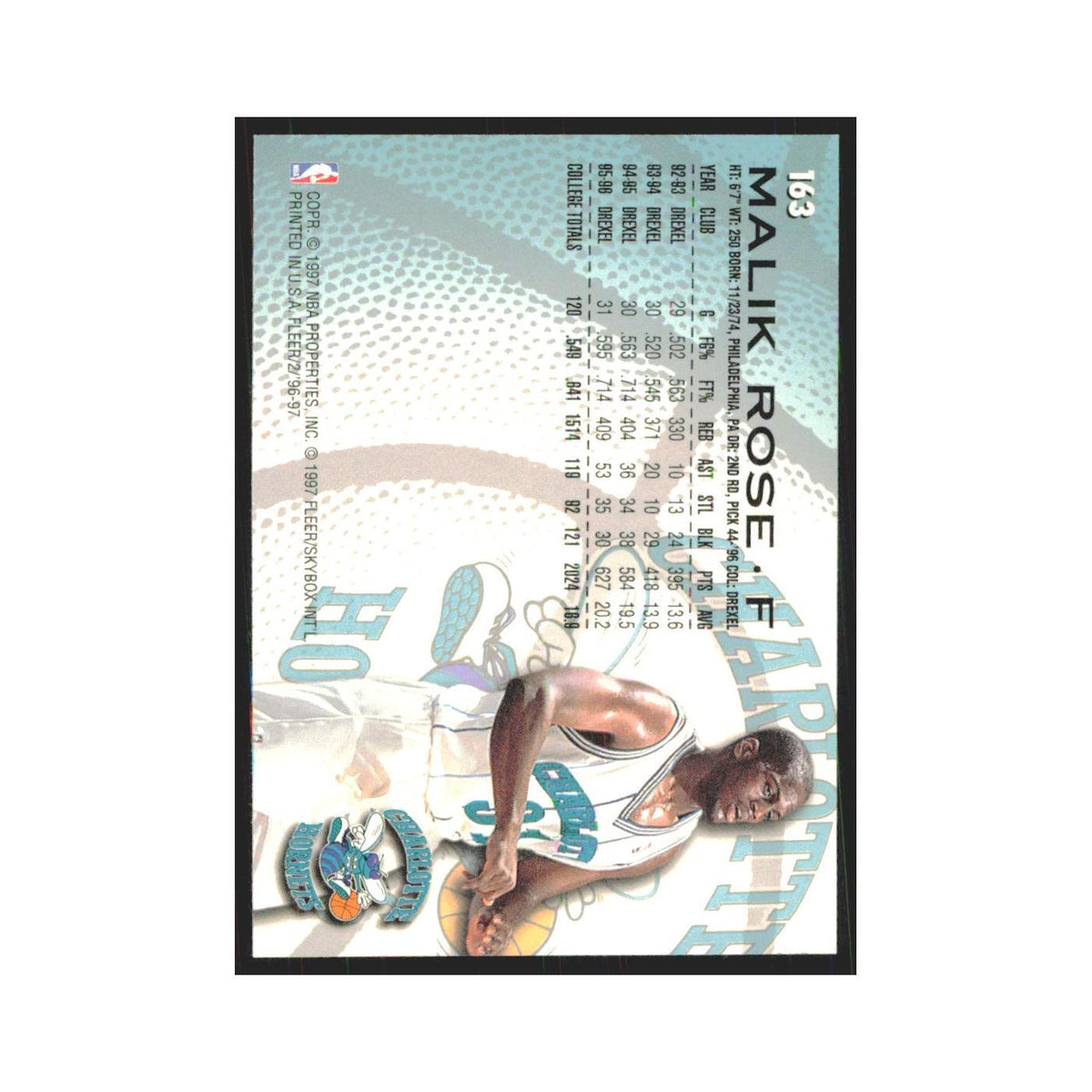1996 Fleer Malik Rose RC Hornets #193