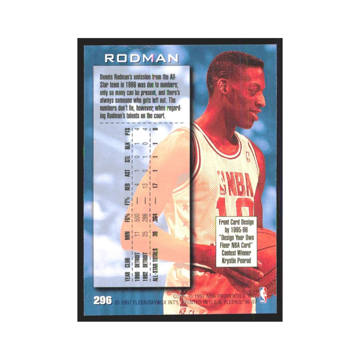 1996 Fleer Dennis Rodman Bulls #296