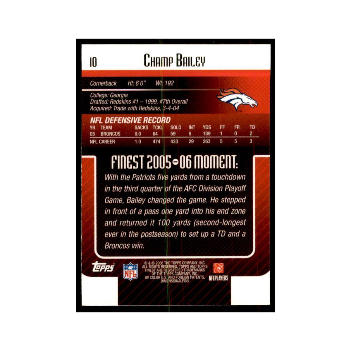 2006 Topps Finest Champ Bailey Football Cards #10