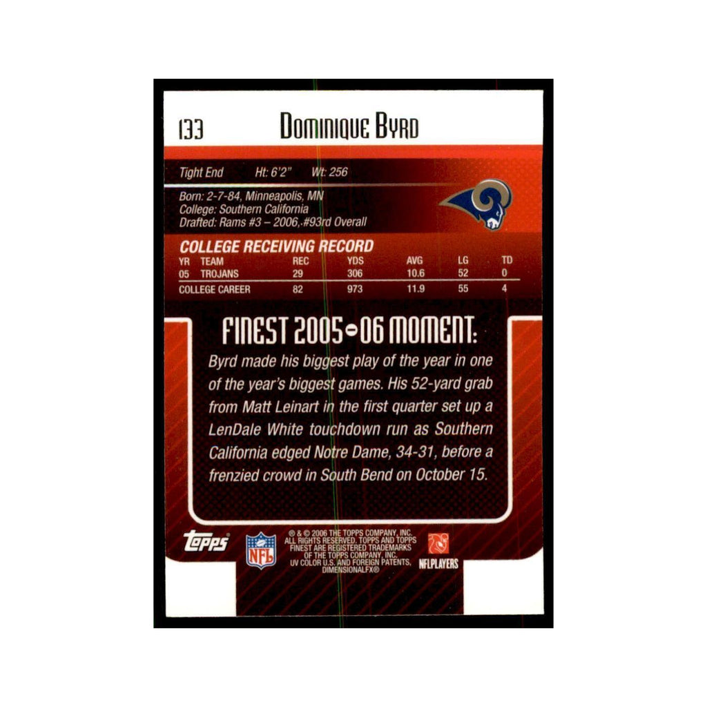 2006 Topps Finest Dominique Byrd Football Cards #133