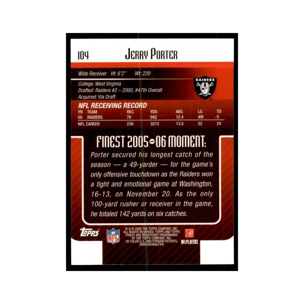 2006 Topps Finest Jerry Porter Football Cards #104