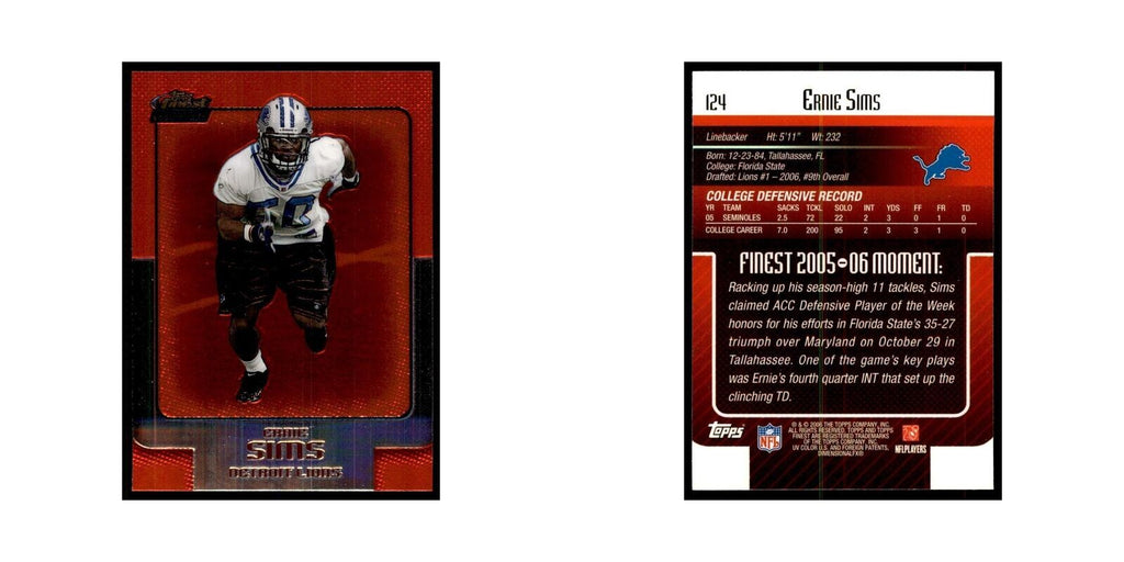 2006 Topps Finest Ernie Sims Football Cards #124