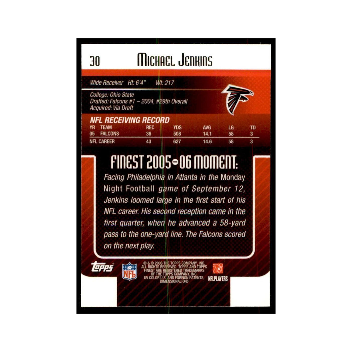 2006 Topps Finest Michael Jenkins Football Cards #30