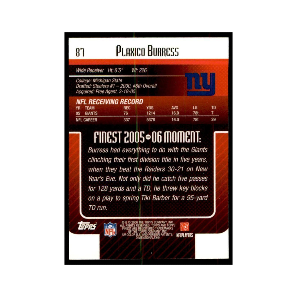 2006 Topps Finest Plaxico Burress Football Cards #87
