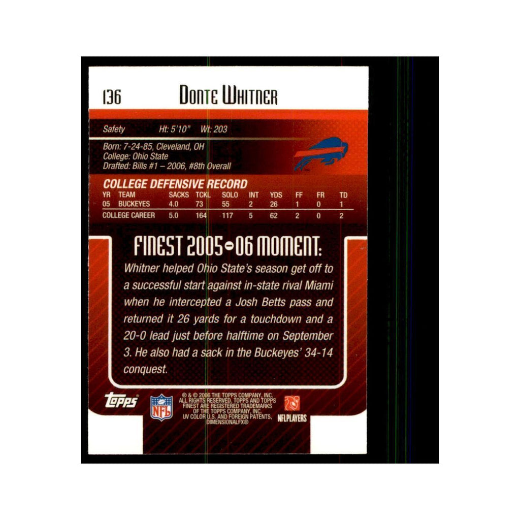 2006 Topps Finest Donte Whitner Football Cards #136