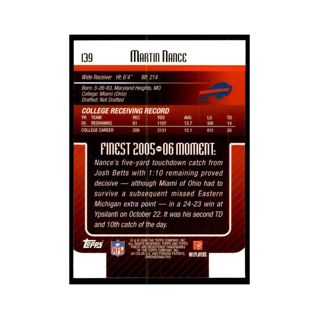 2006 Topps Finest Martin Nance Football Cards #139