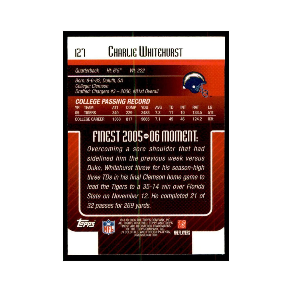 2006 Topps Finest Charlie Whitehurst Football Cards #127