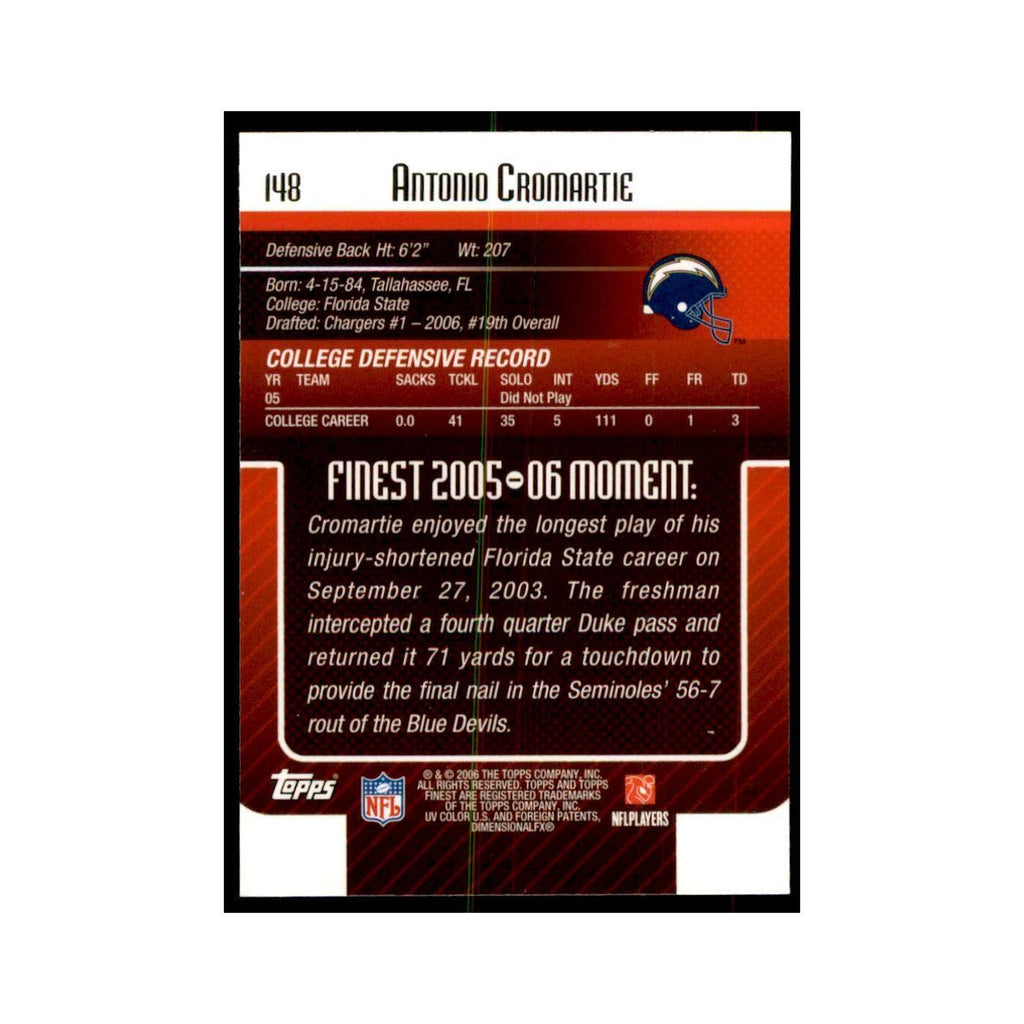 2006 Topps Finest Antonio Cromartie Football Cards #148