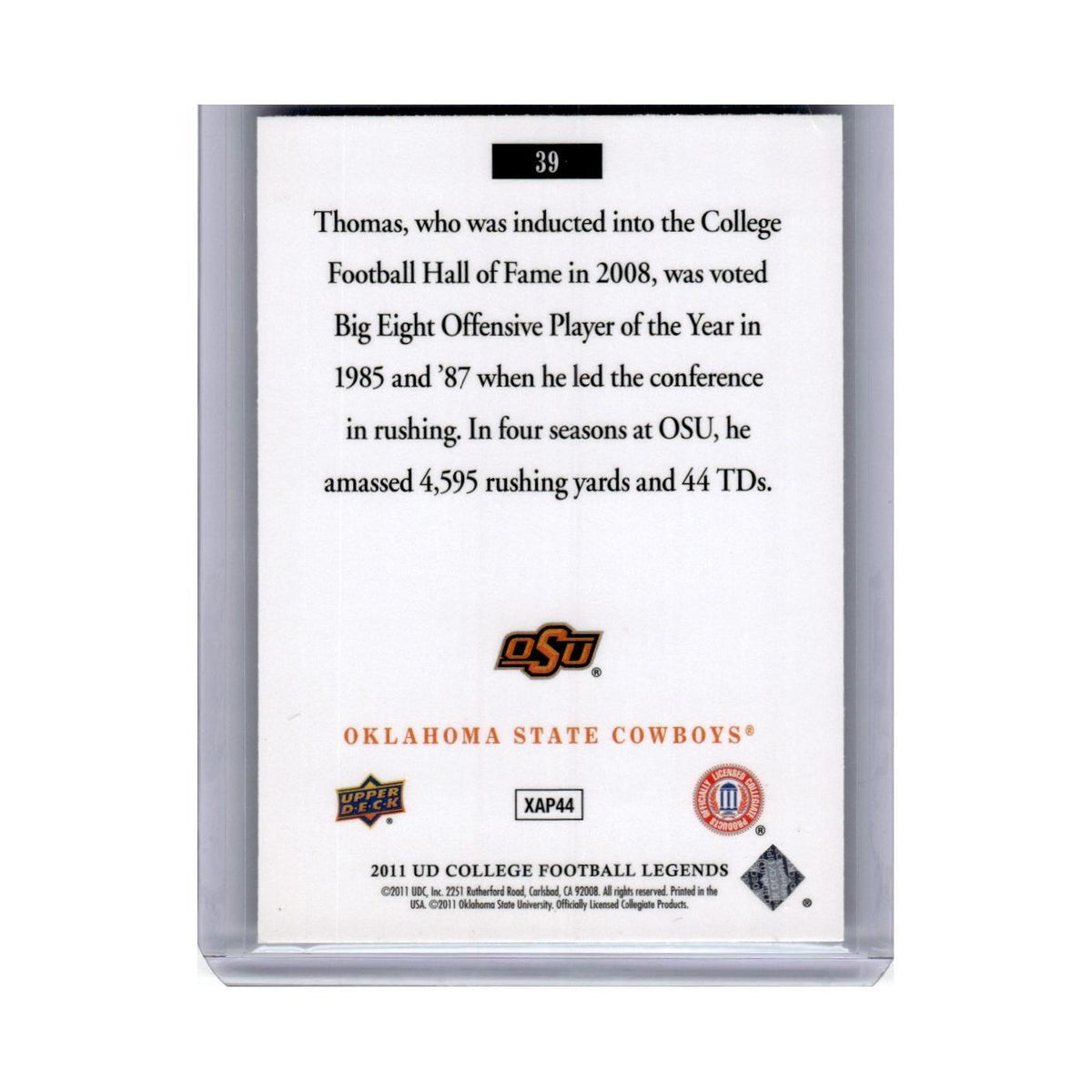 2011 Upper Deck College Football Legends Thurman Thomas Oklahoma State Cowboys
