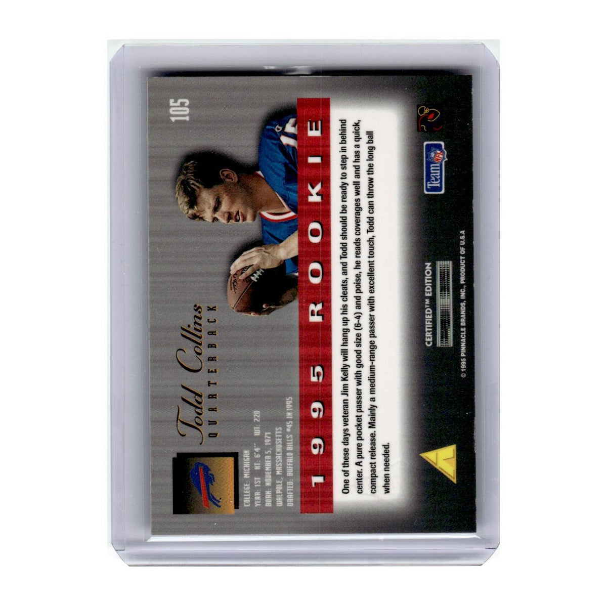 1995 Select Certified Todd Collins RC Bills #105