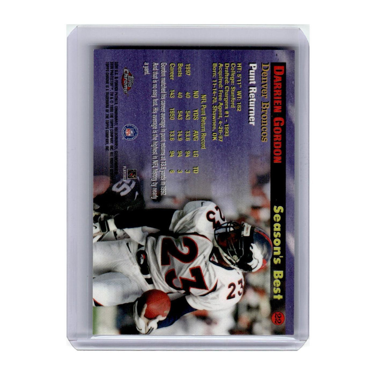 1998 Topps Chrome Darrien Gordon Broncos #22