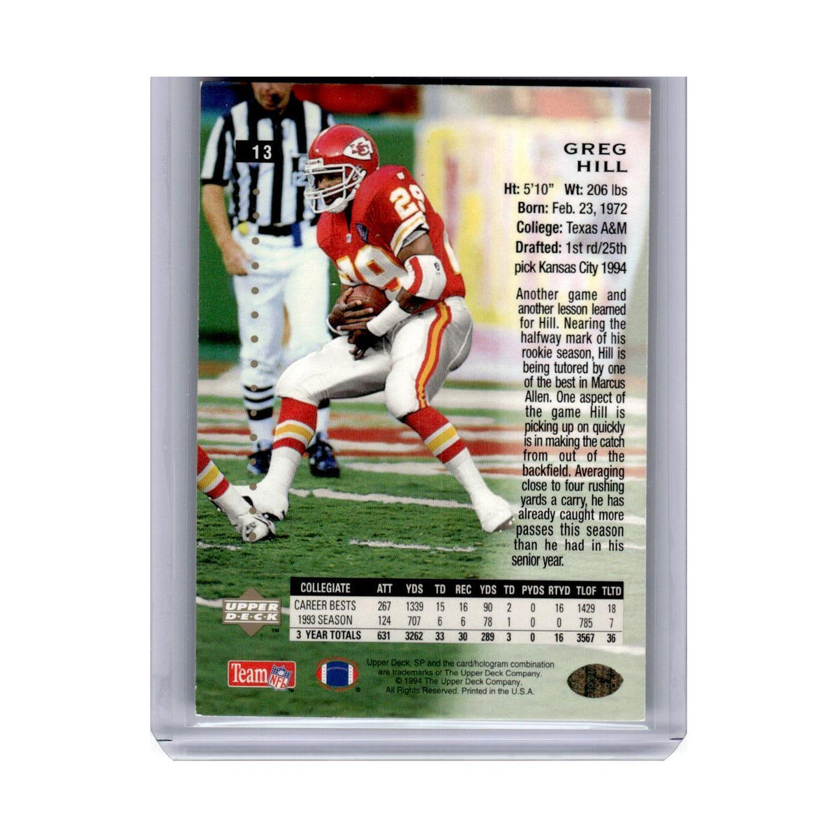 1994 SP Premier Prospects Greg Hill Chiefs #13