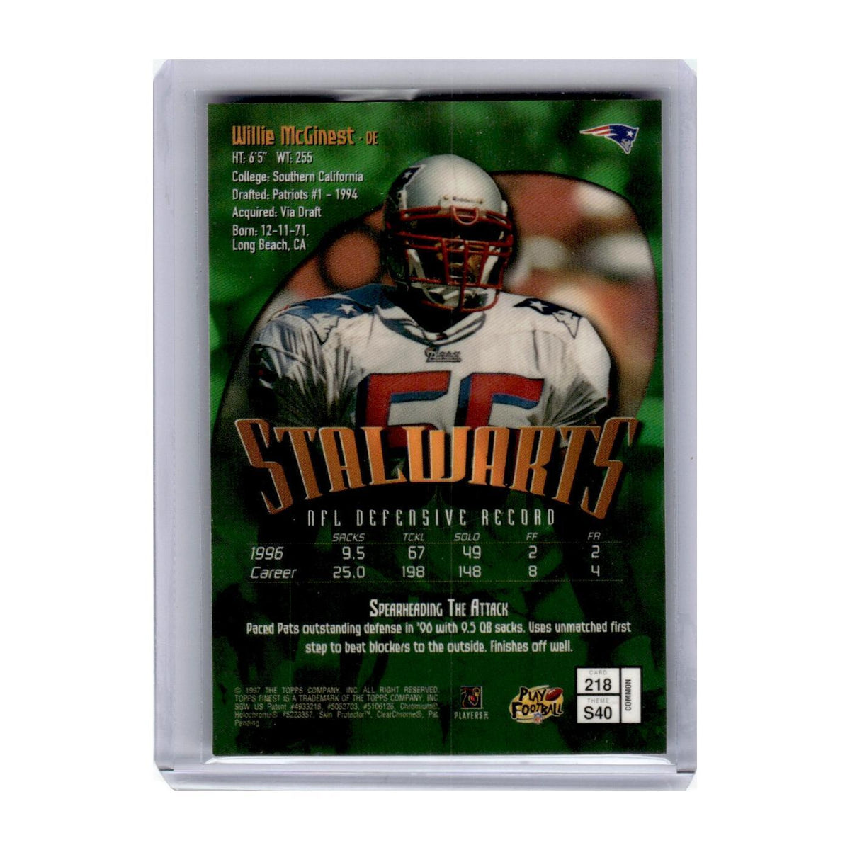 1997 Topps Finest Willie McGinest Patriots #218