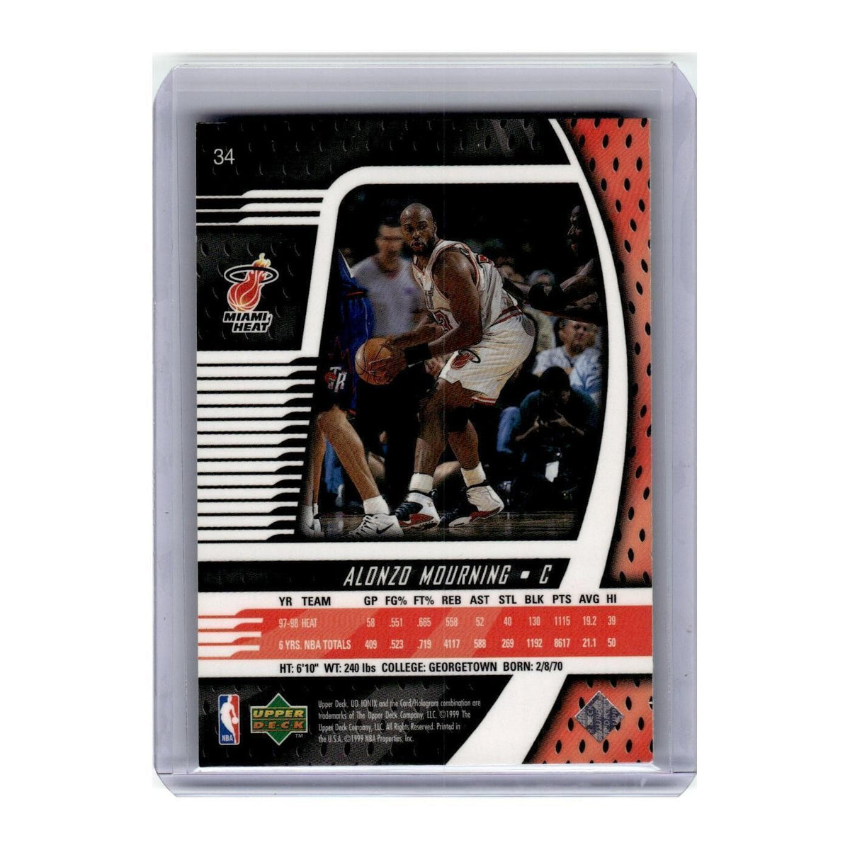 1998 Upper Deck Ionix Alonzo Mourning Heat #34