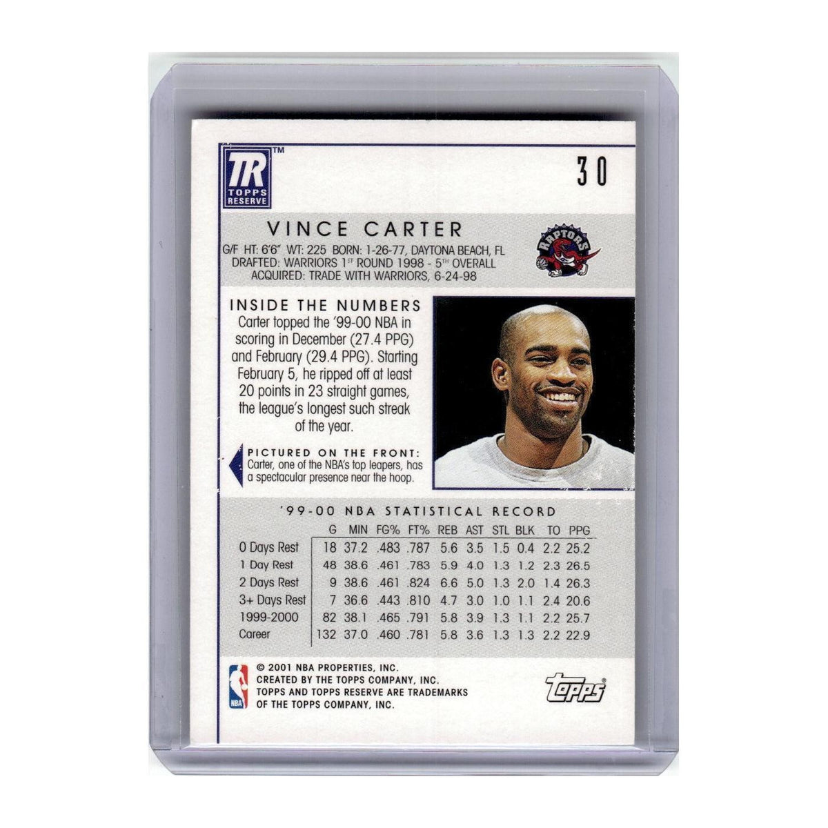 2000 Topps Reserve Vince Carter Raptors #30