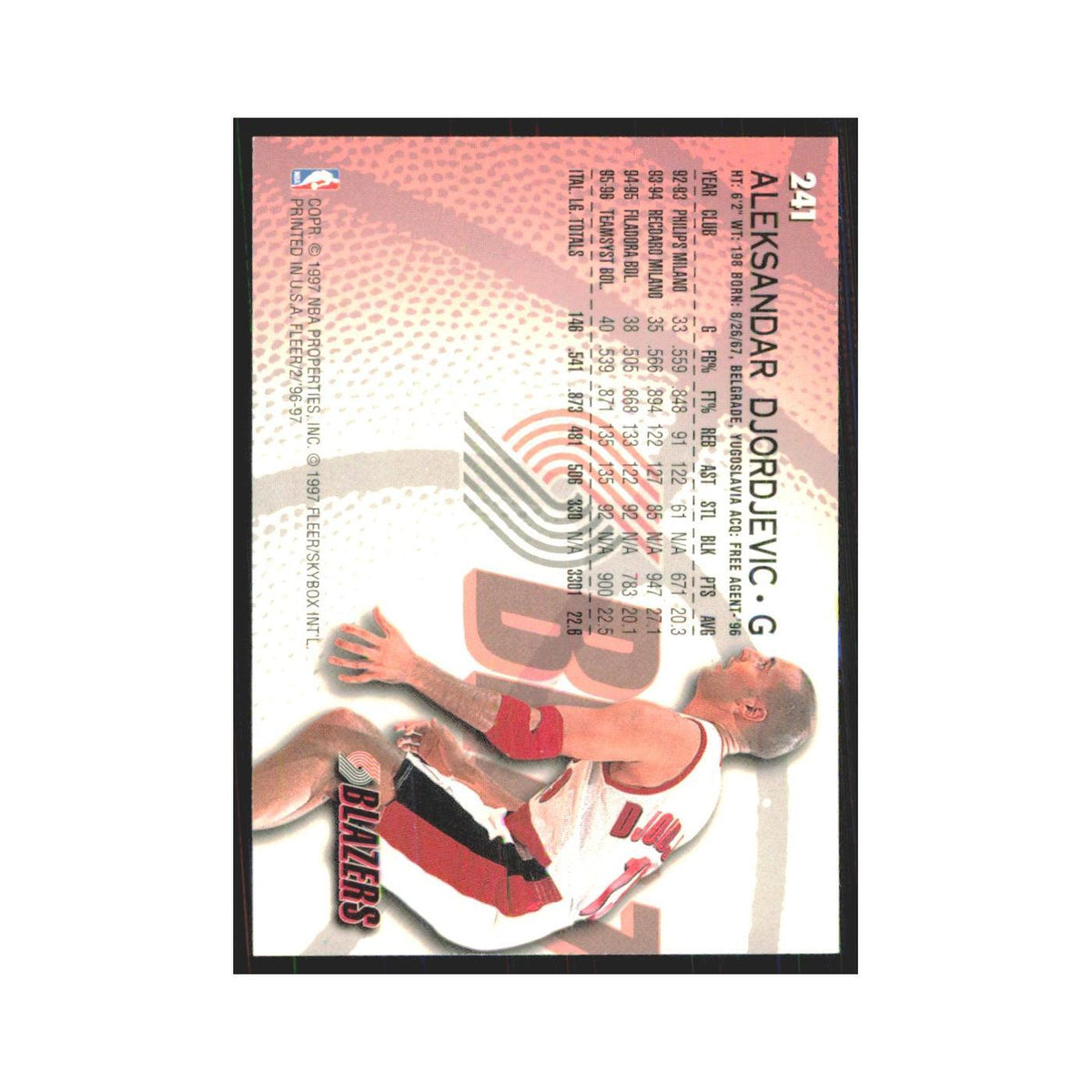 1996 Fleer Aleksandar Djordjevic RC Blazers #241