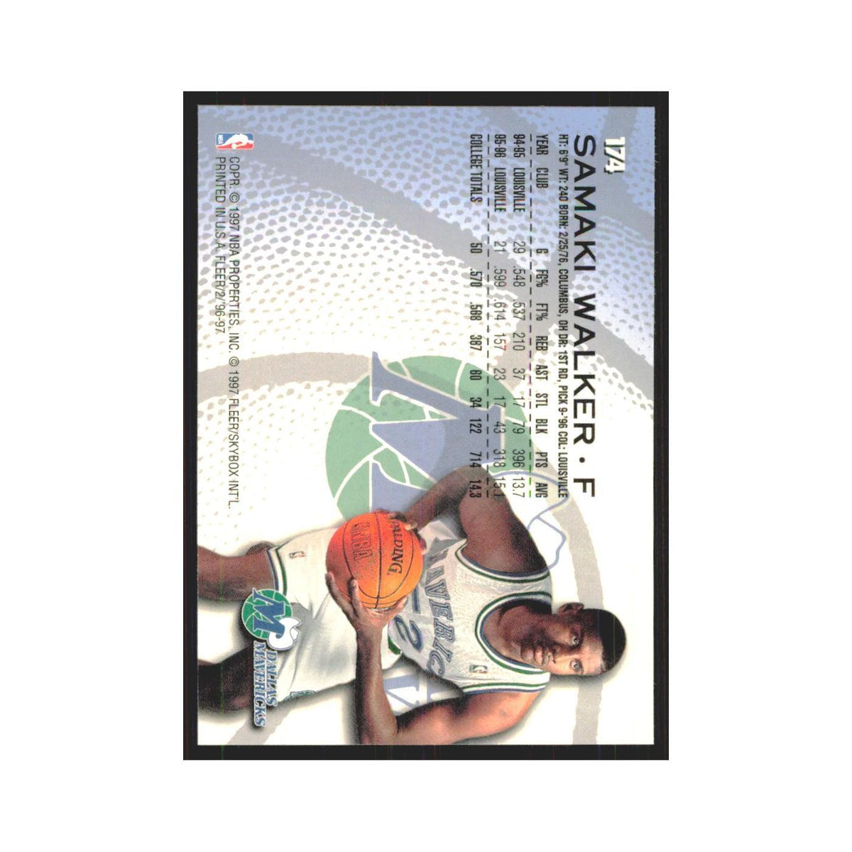 1996 Fleer Samaki Walker RC Mavericks #174