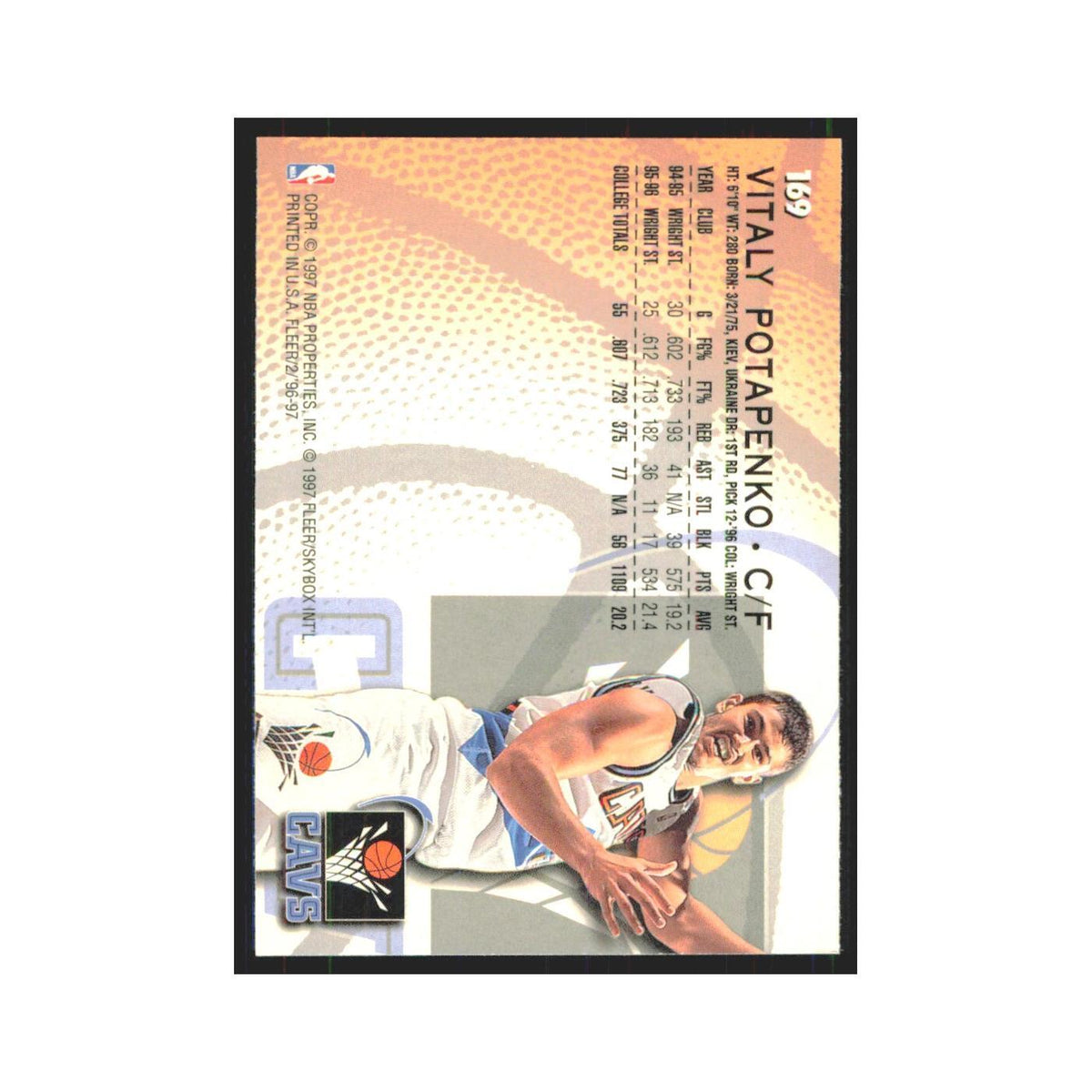 1996 Fleer Vitaly Potapenko RC Cavaliers #169