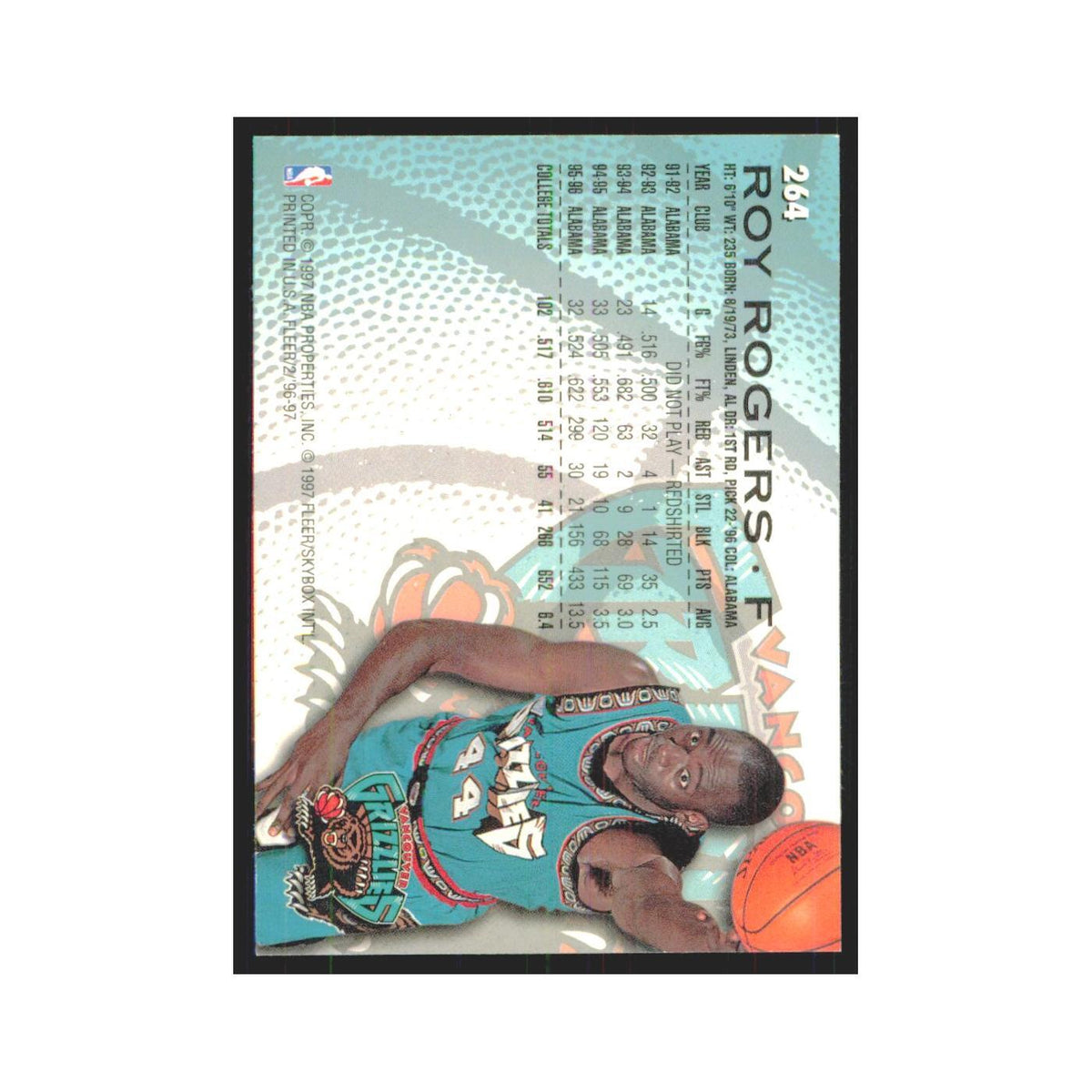 1996 Fleer Roy Rogers RC Vancouver Grizzlies #264