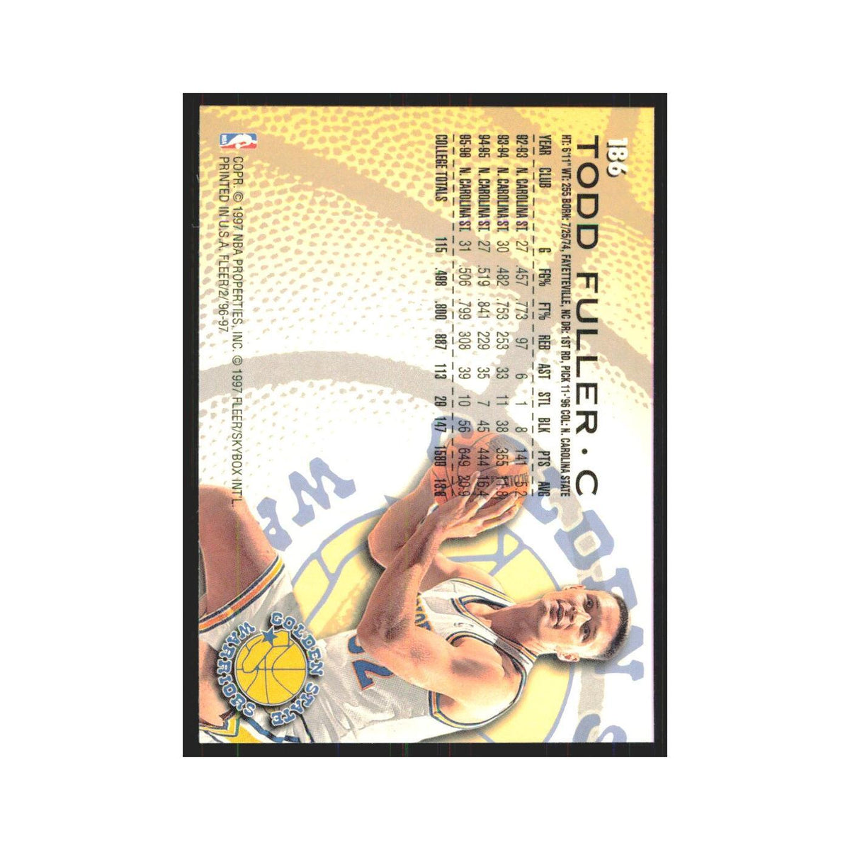 1996 Fleer Todd Fuller RC Golden State Warriors #186