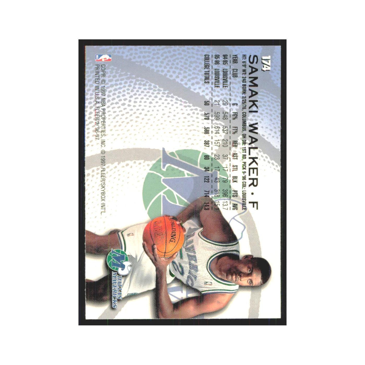 1996 Fleer Samaki Walker RC Mavericks #174