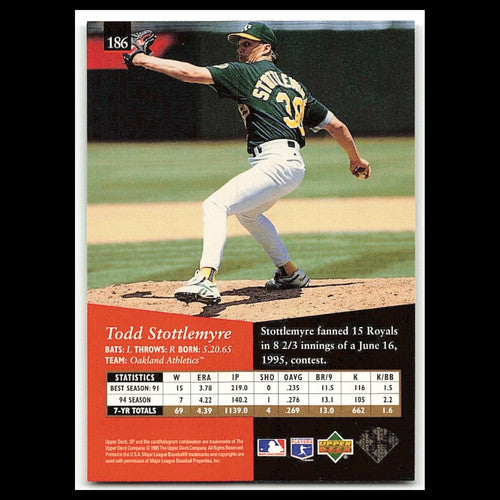 Todd Stottlemyre #186 1995 Upper Deck SP Oakland Athletics Baseball Card MLB NM