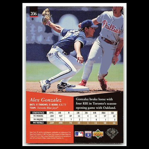 Alex Gonzalez #206 1995 Upper Deck SP Toronto Blue Jays Baseball Card MLB NM