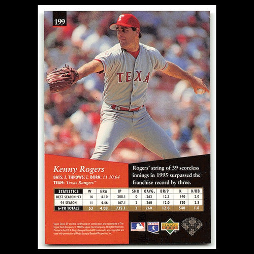 Kenny Rogers #199 1995 Upper Deck SP Texas Rangers Baseball Card MLB NM