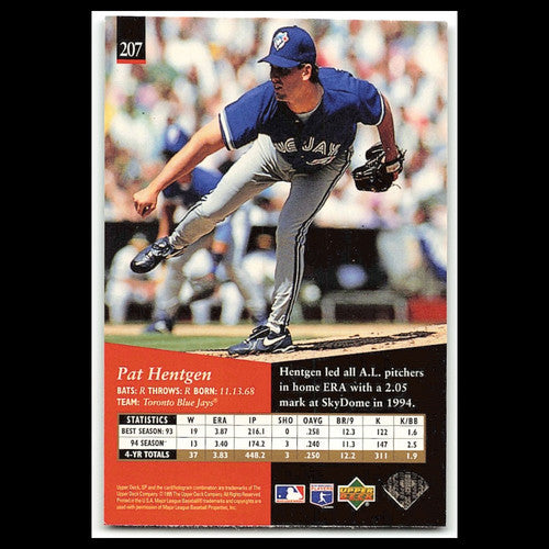 Pat Hentgen #207 1995 Upper Deck SP Toronto Blue Jays Baseball Card MLB NM