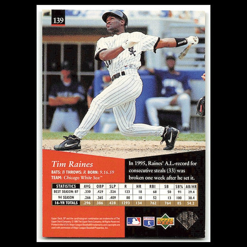 Tim Raines #139 1995 Upper Deck SP Chicago White Sox Baseball Card MLB NM