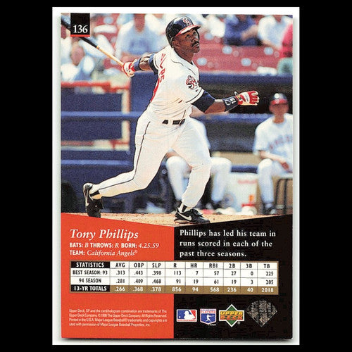 Tony Phillips #136 1995 Upper Deck SP California Angels Baseball Card MLB NM