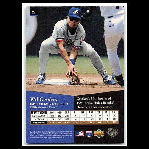 Wil Cordero #74 1995 Upper Deck SP Montreal Expos Baseball Card MLB NM