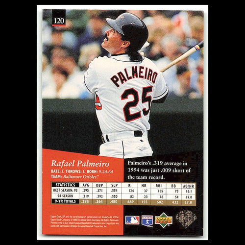 Rafael Palmeiro #120 1995 Upper Deck SP Baltimore Orioles Baseball Card MLB NM