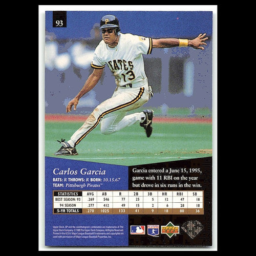 Carlos Garcia #93 1995 Upper Deck SP Pittsburgh Pirates Baseball Card MLB NM