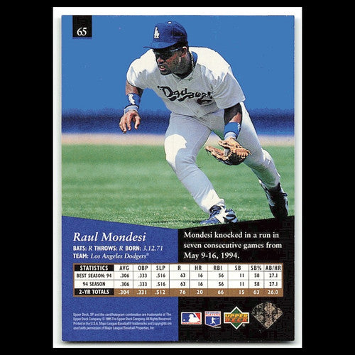 Raul Mondesi #65 1995 Upper Deck SP Los Angeles Dodgers Baseball Card MLB NM