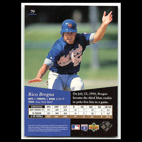 Rico Brogna #79 1995 Upper Deck SP New York Mets Baseball Card MLB NM