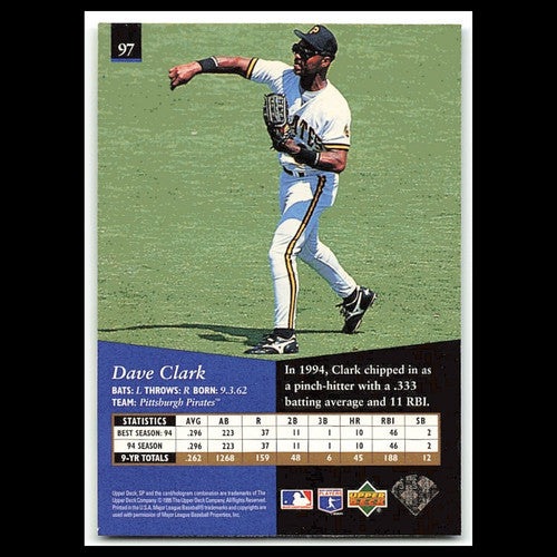 Dave Clark #97 1995 Upper Deck SP Pittsburgh Pirates Baseball Card MLB NM