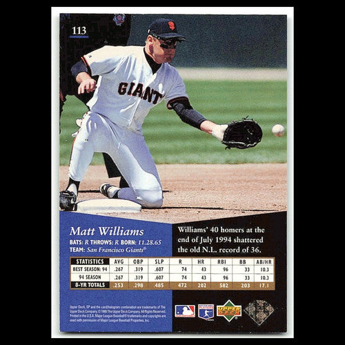 Matt Williams #113 1995 Upper Deck SP San Francisco Giants Baseball Card MLB NM